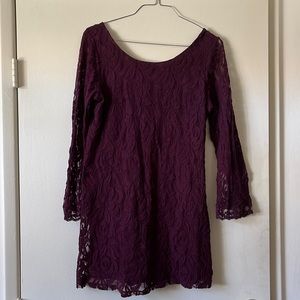 Xhiliration Merlot lace sleeve dress